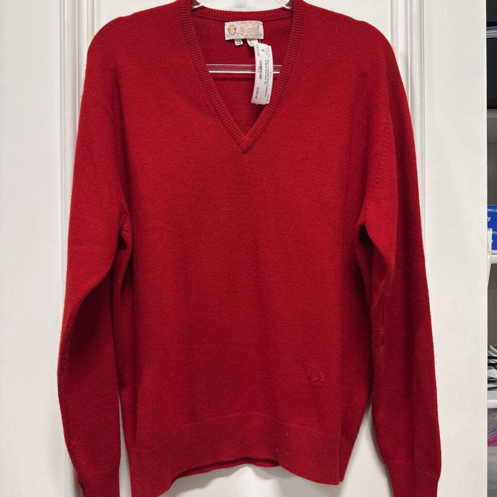 Vintage Red Cashmere V-Neck Sweater