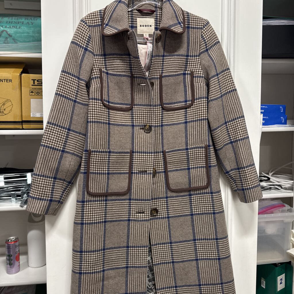 Brown/Blue Houndstooth Wool Blend Coat (NWT)