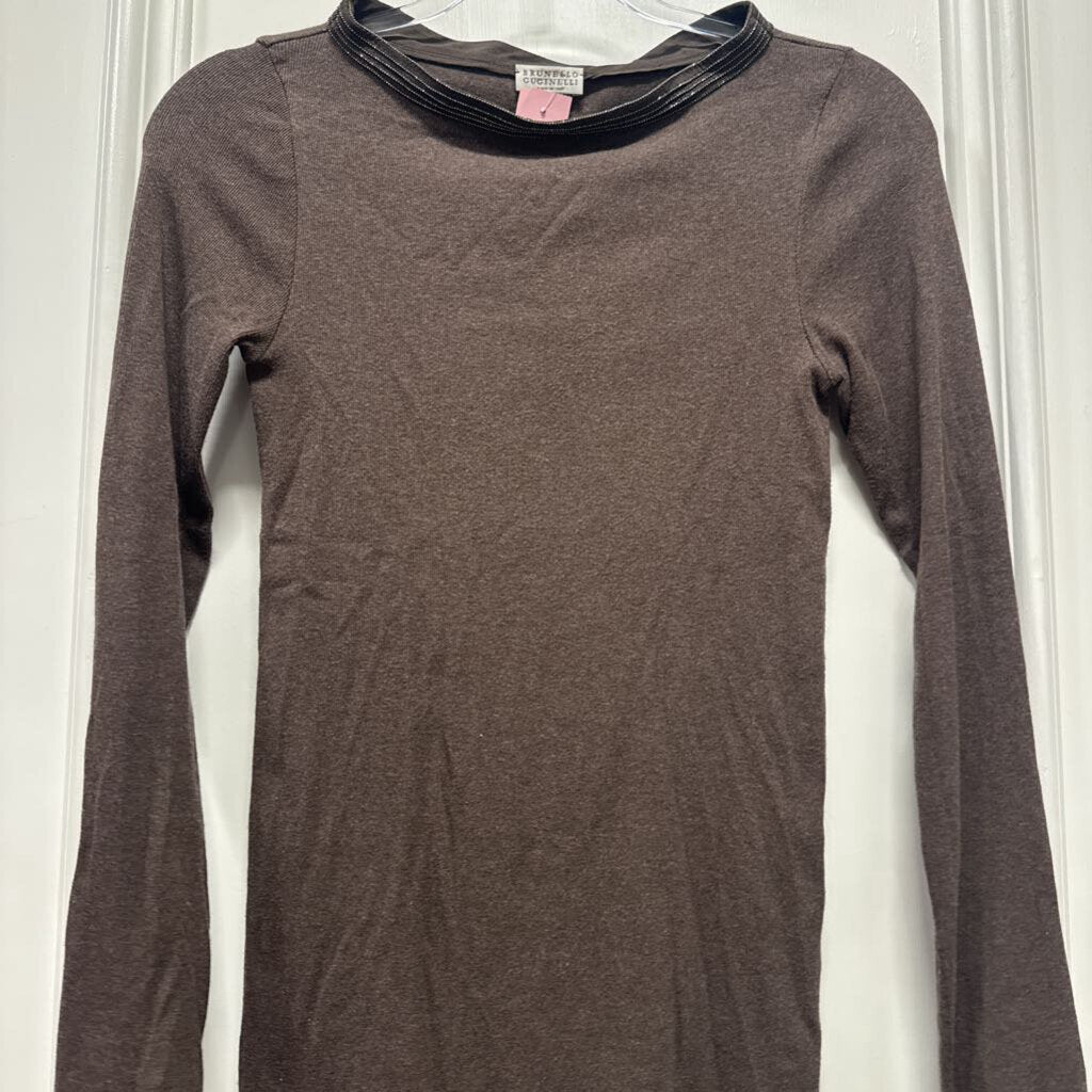 Brown Silk Knit LS Tee
