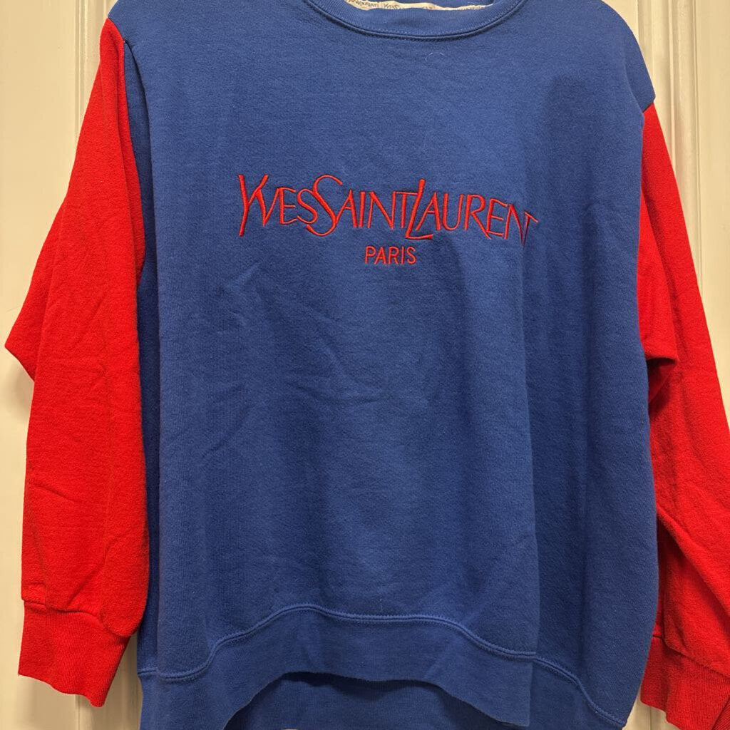 Blue Cotton Red Sleeve Logo Sweatshirt, M