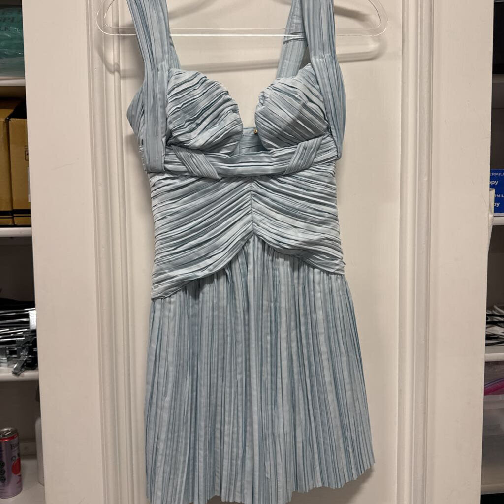 Blue Poly Pleated Mini Dress (NWT 628)
