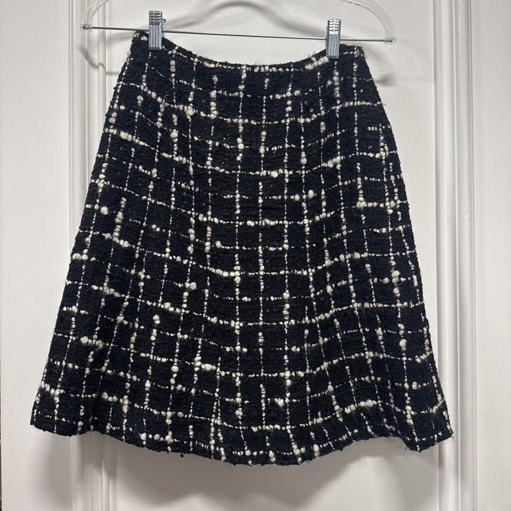 2003 Black Tweed Wool Blend A-Line Skirt, 38