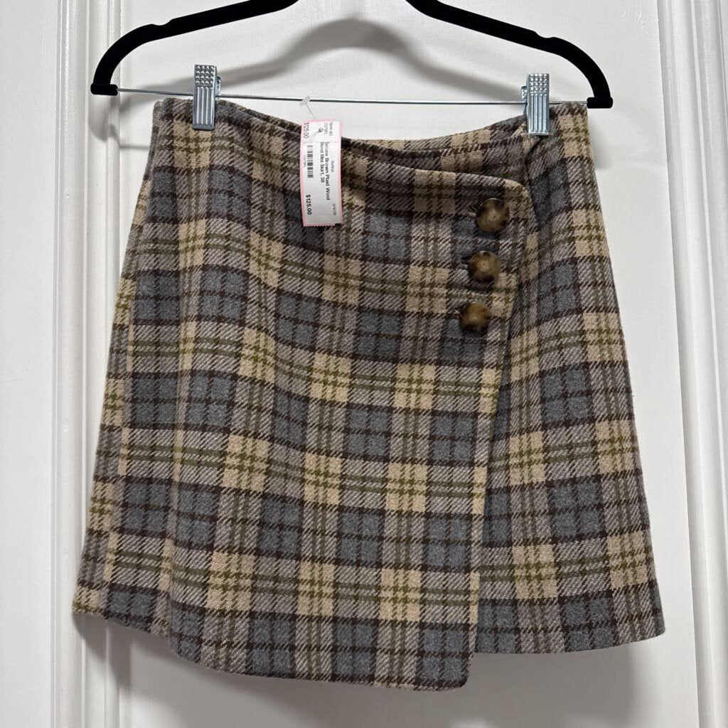 Brown Plaid Wool Blend Mini Skirt, 38