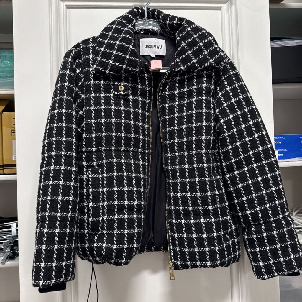 Black Tweed Poly Drawstring Jacket, M