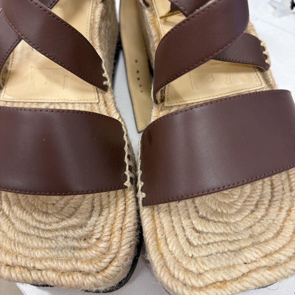 Loewe Brown Leather Espadrille Platform Sandal