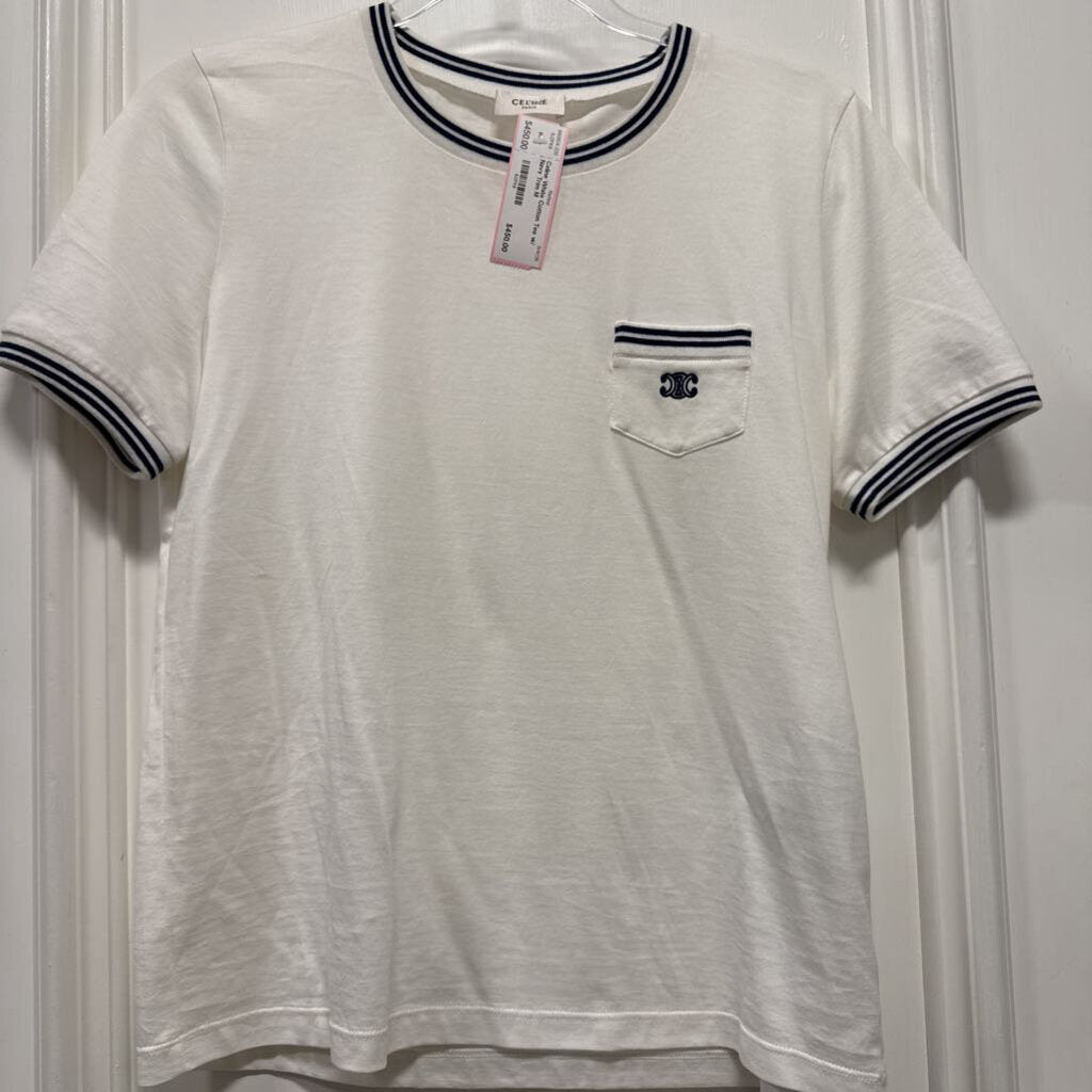 White Cotton Tee w/ Navy Trim