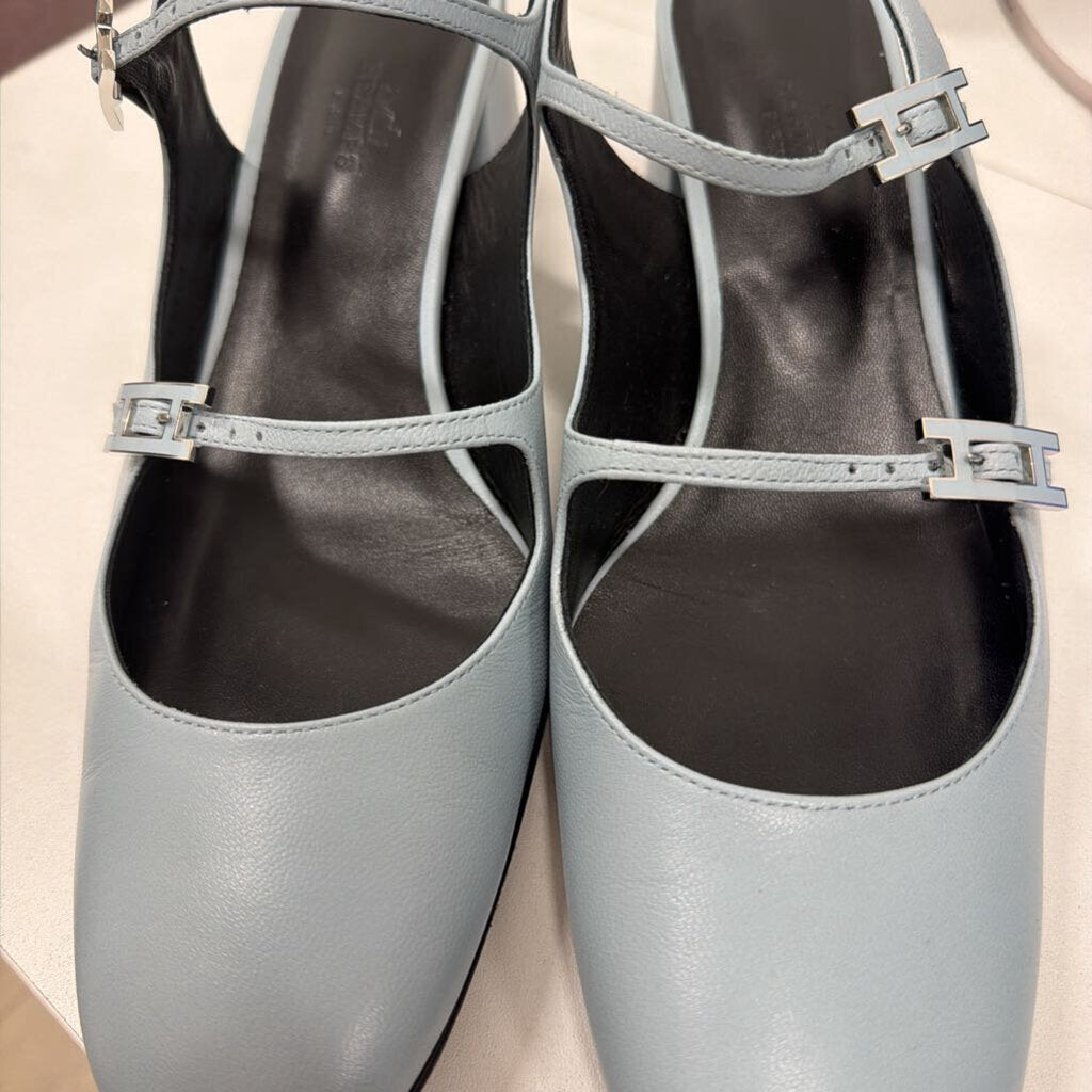 Hermes Blue Leather Jackie 50 Pumps