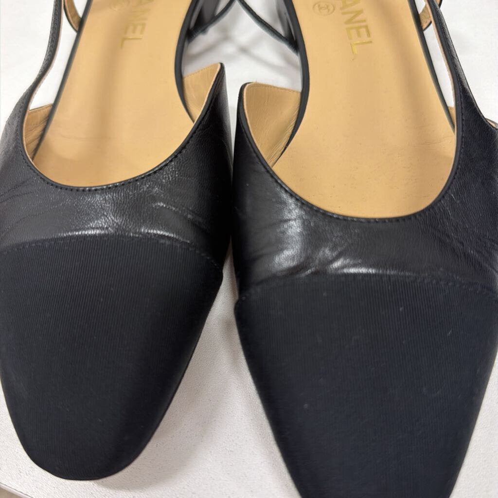 Chanel Black Leather Flat Slingback