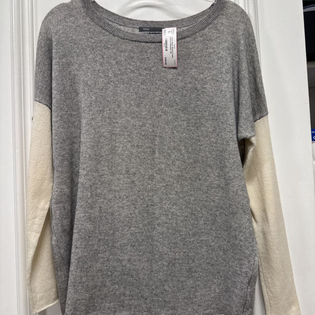 Grey Wool Cream Sleeve Sweater