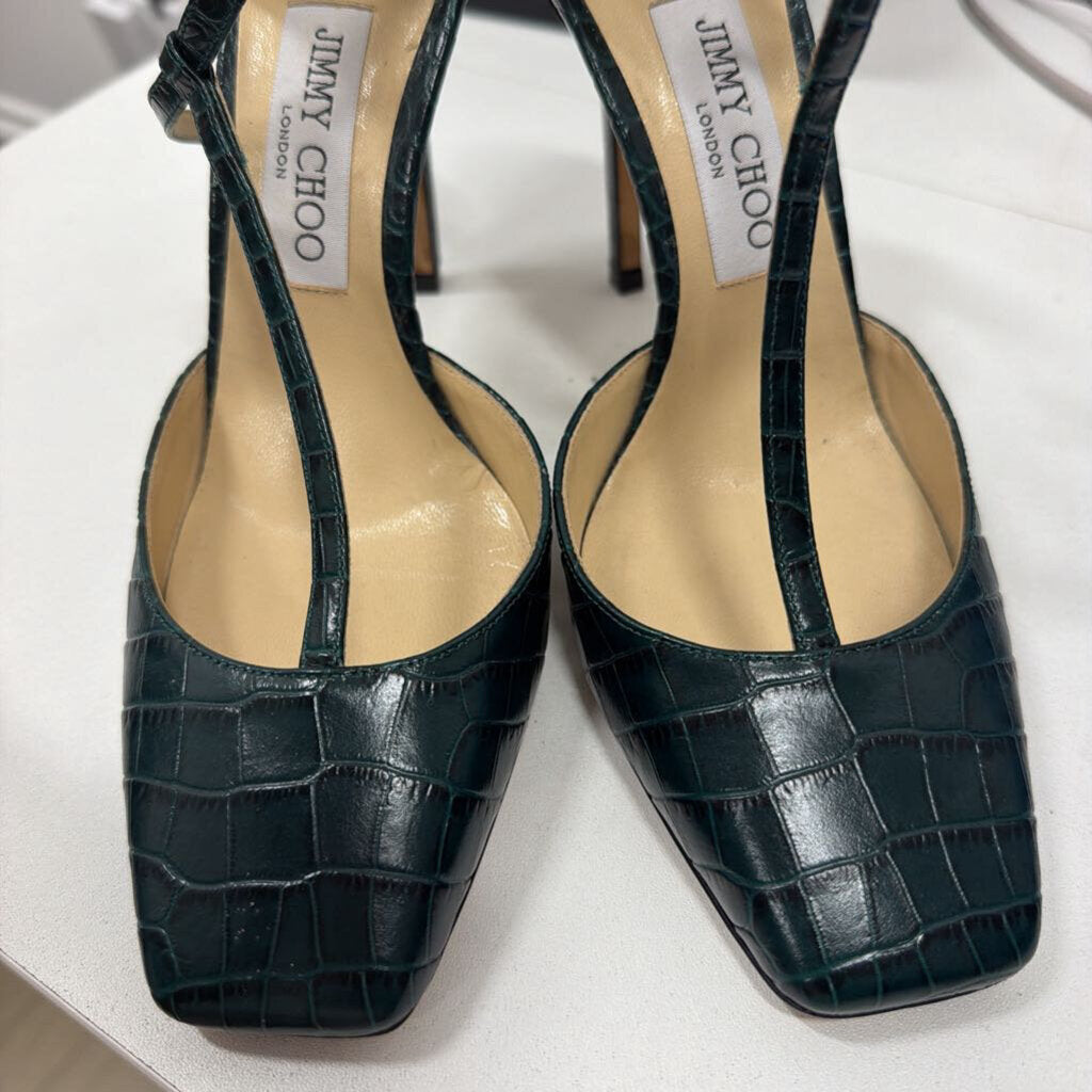 Jimmy Choo Green Leather Croc Embossed Heel