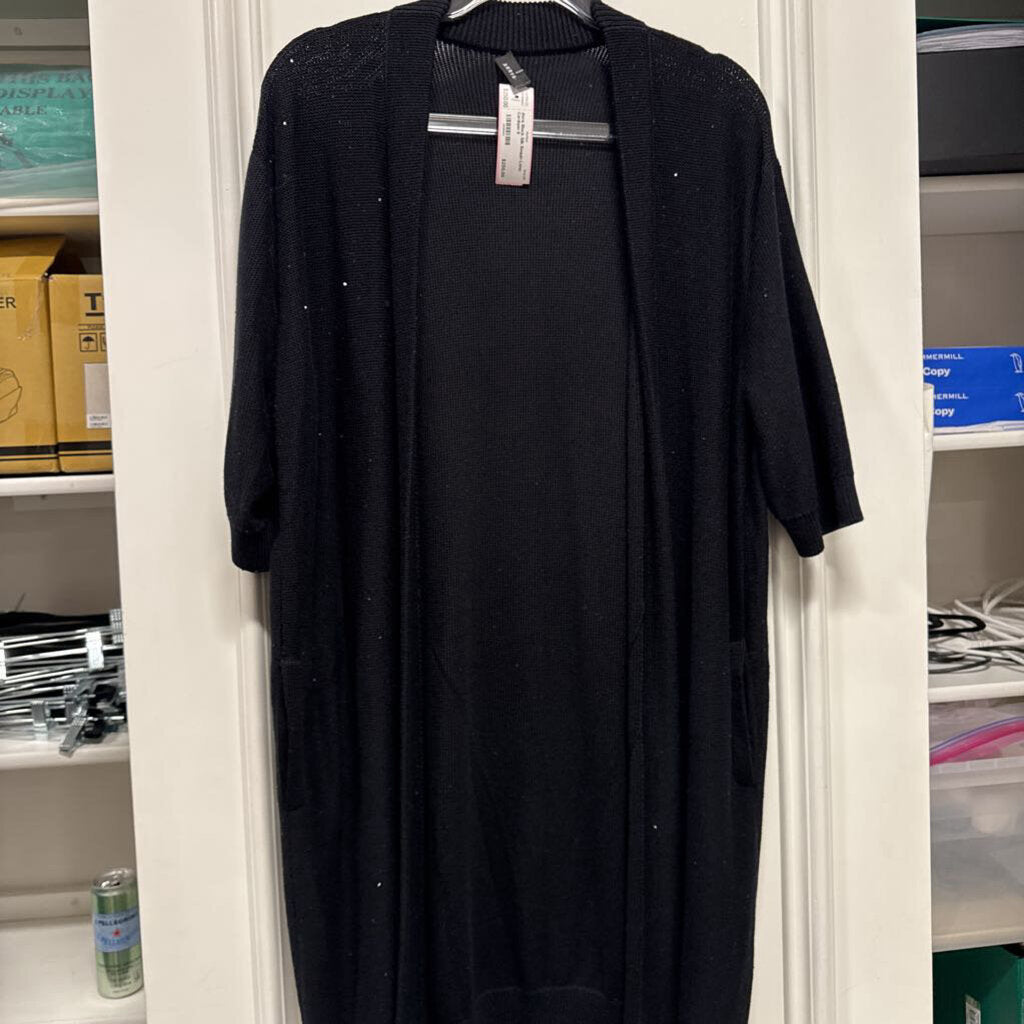 Black Silk Sequin Long Cardigan