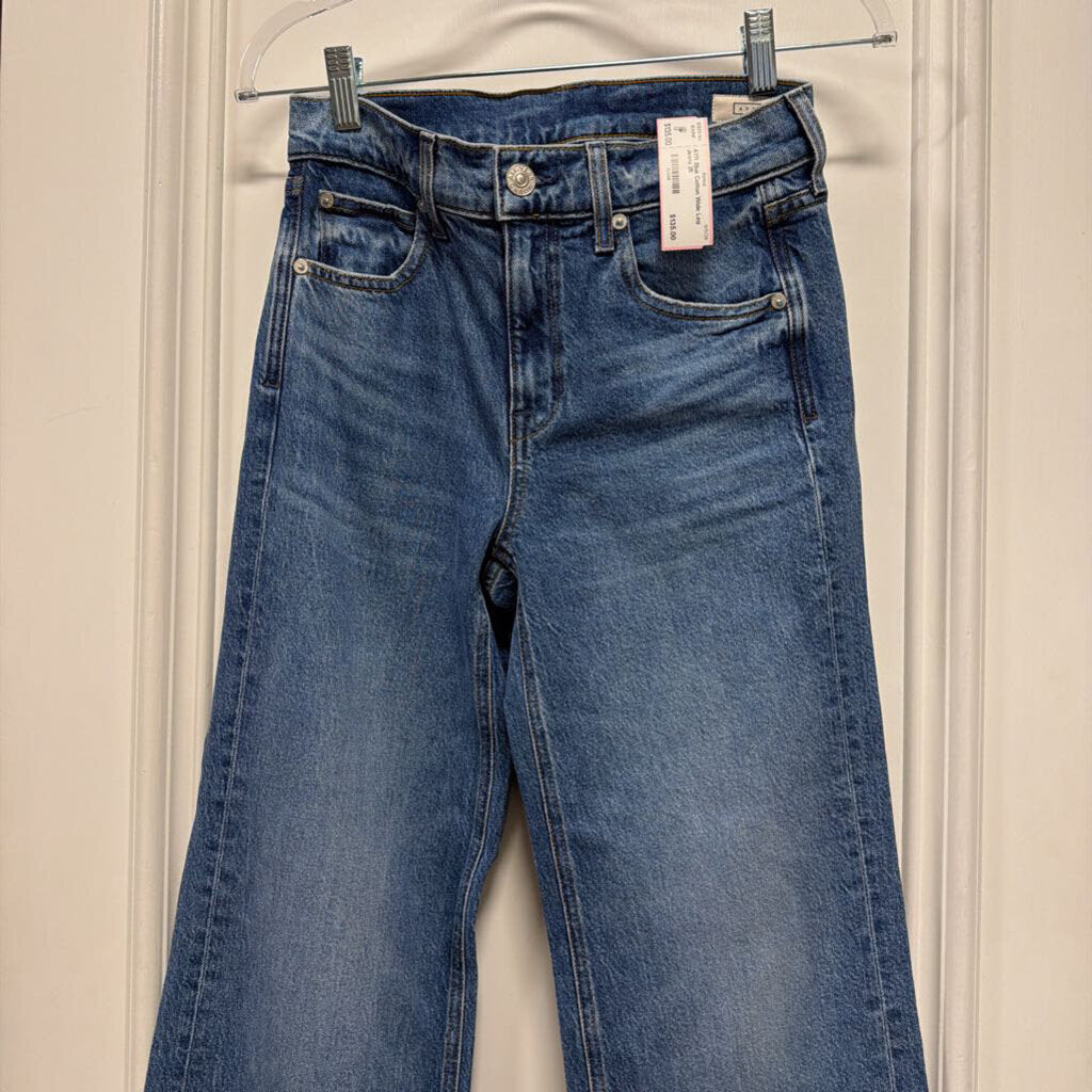Blue Cotton Wide Leg Jeans