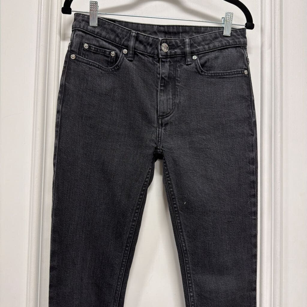 Black Denim Straight Leg Jeans, 28