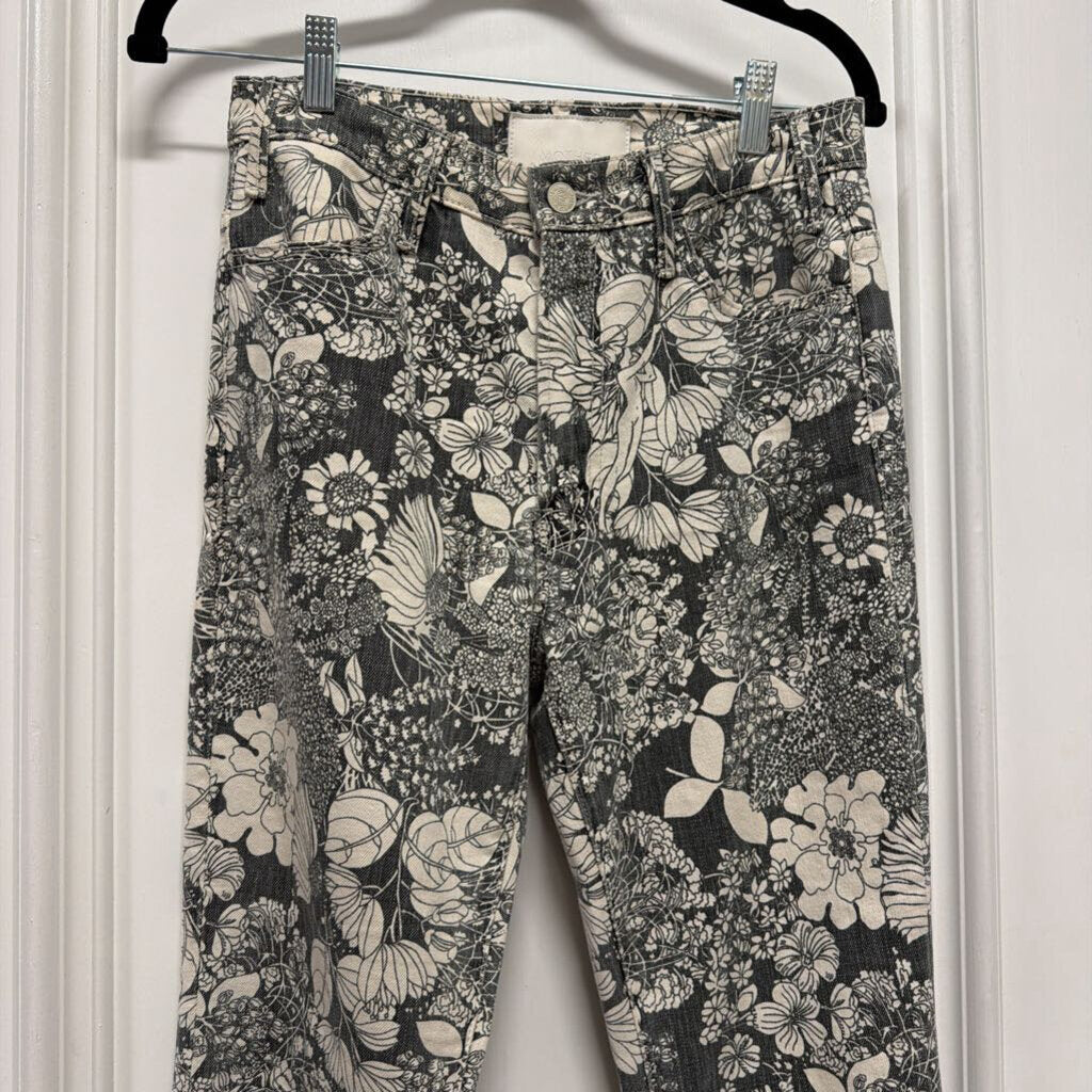 Black/White Cotton Floral Jeans