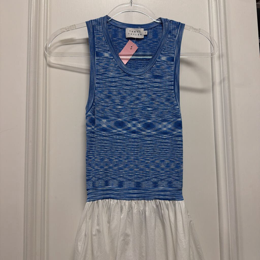 Blue/White Viscose/Cotton Midi Dress