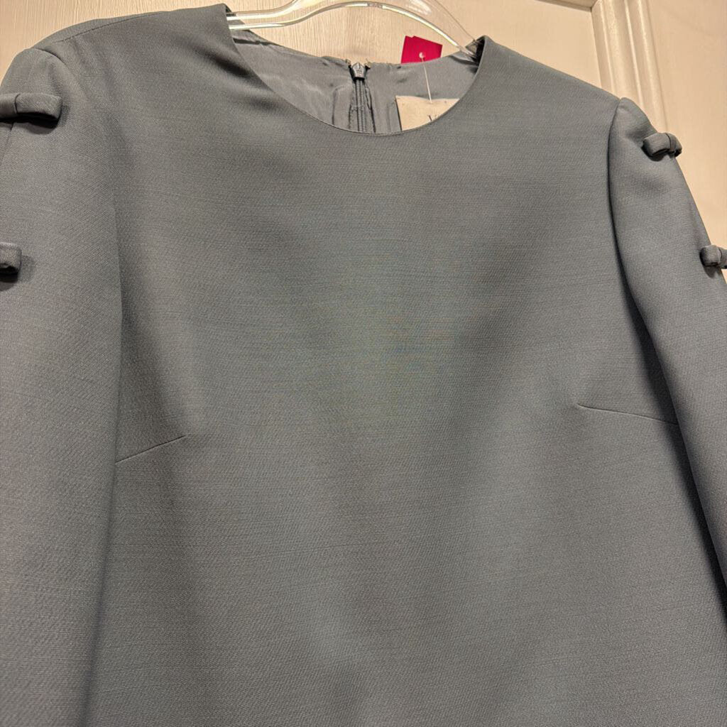 Slate Blue Silk Crepe Bow Detail Dress, 8