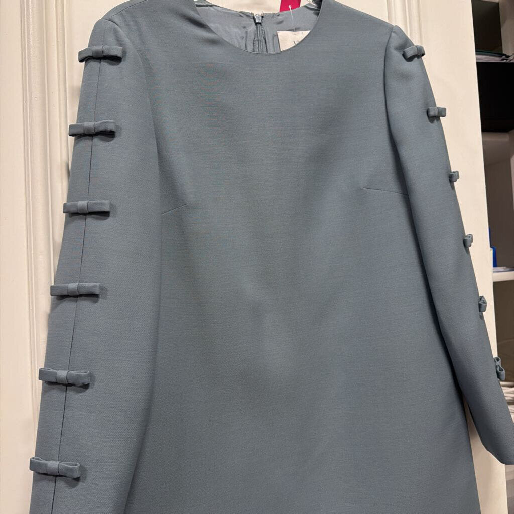 Slate Blue Silk Crepe Bow Detail Dress, 8