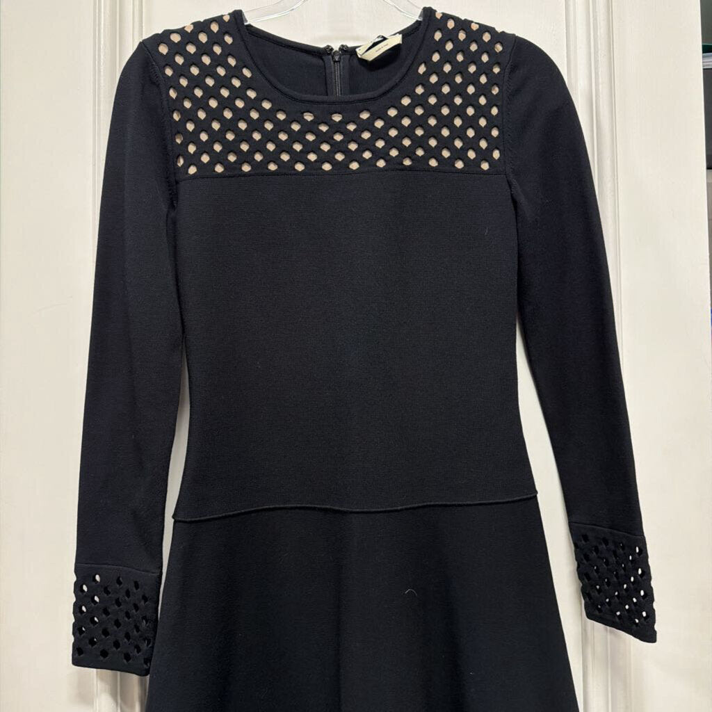 Black Viscose Blend Knit Laser Cut Detail Dress, 40