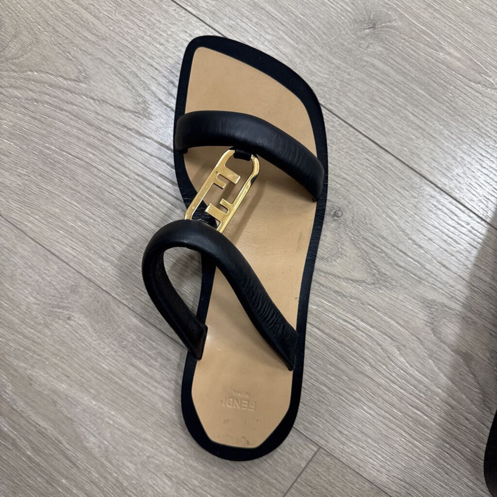 Fendi Black Leather GHW Sandal