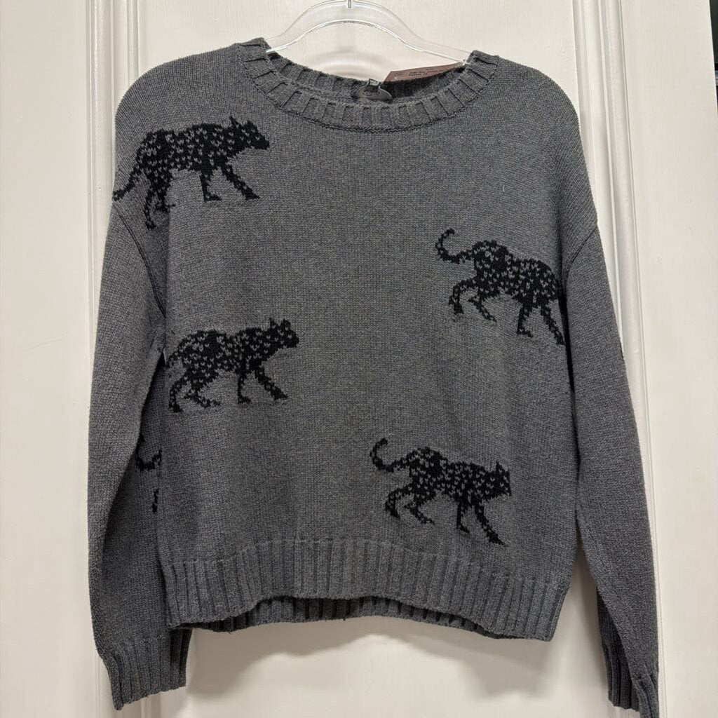 Grey Cotton Cat Print Sweater