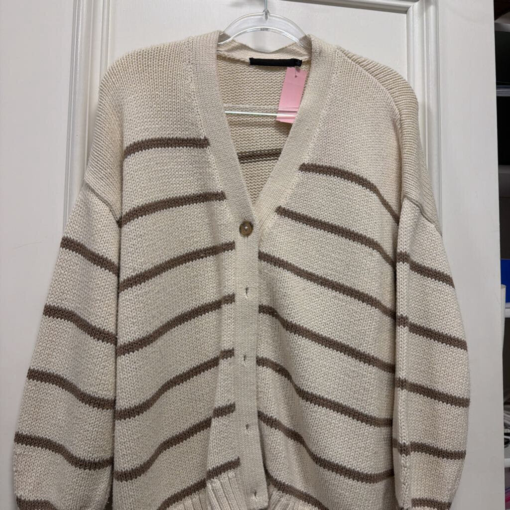 Cream/Taupe Cotton Striped Cardigan