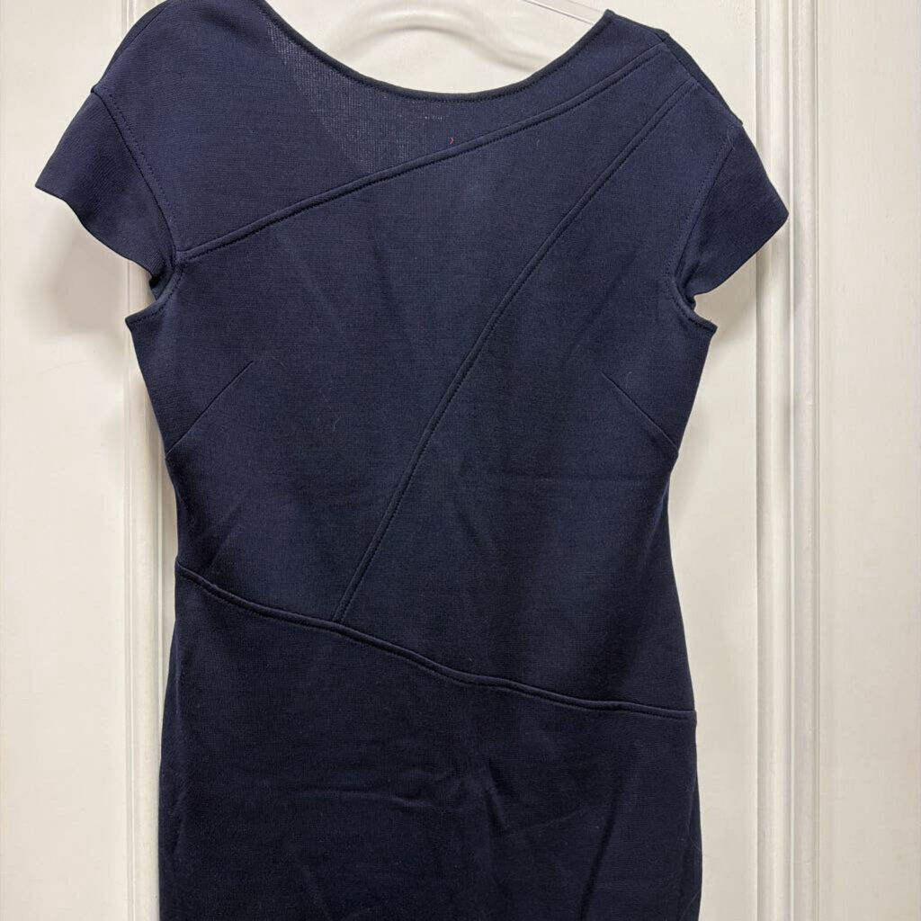 Navy Wool Short Sleeve Dress