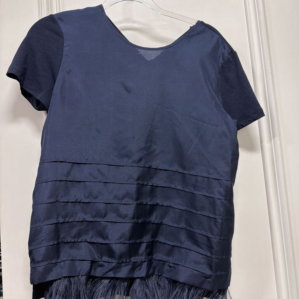 Navy Multi Media Feather-Trim Top