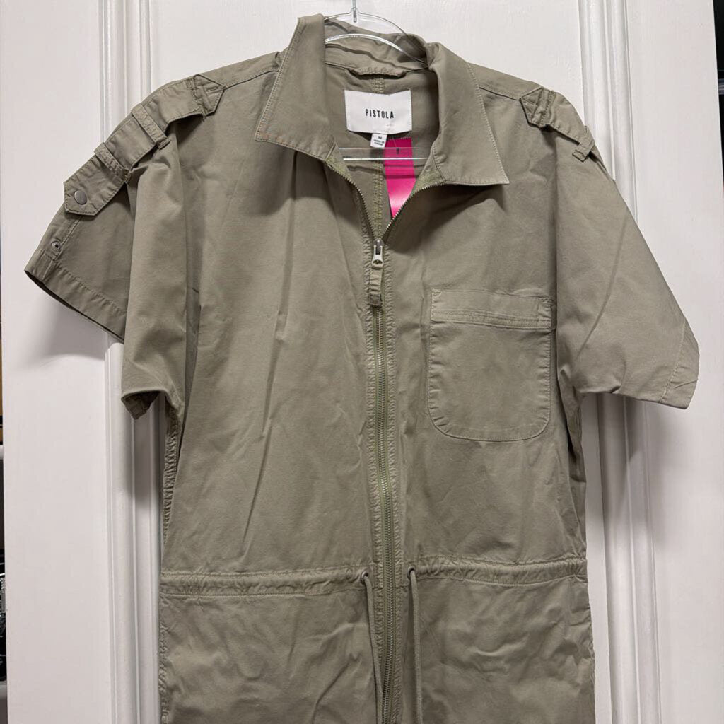 Green Cotton Zip Up Jumpsuit