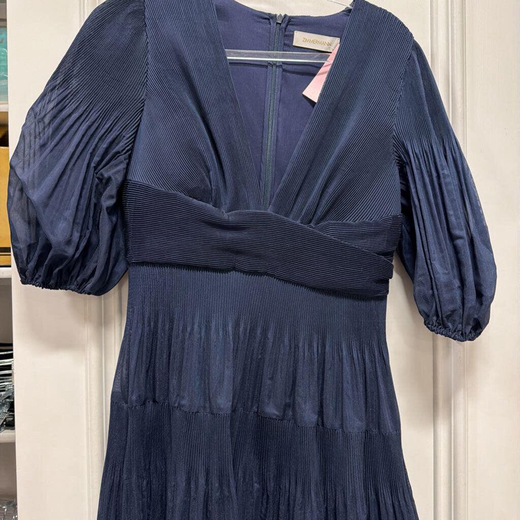 Navy Poly Pleated Maxi Dress (650 retail)