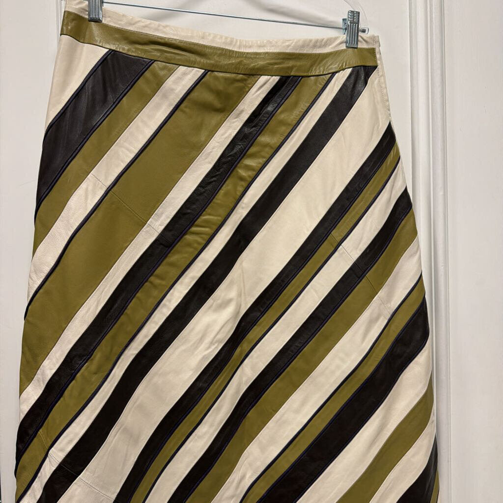 Multi Striped Leather Midi Skirt (NWT)