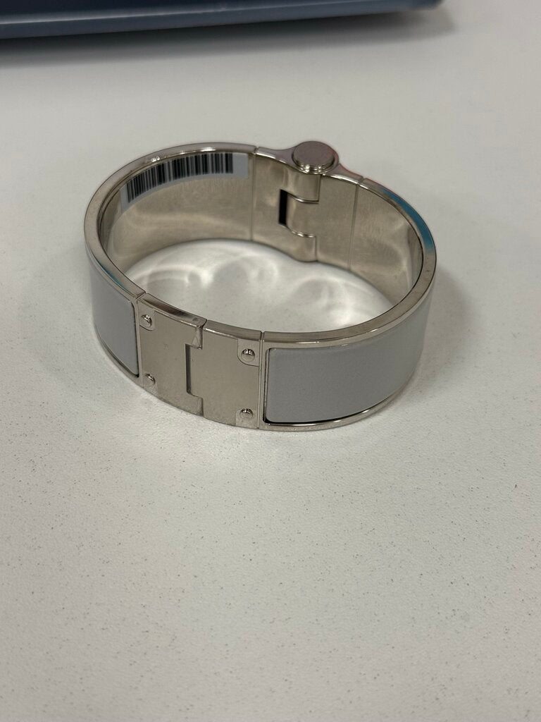 Grey Enamel Palladium Plated Charniere Bracelet, Wide