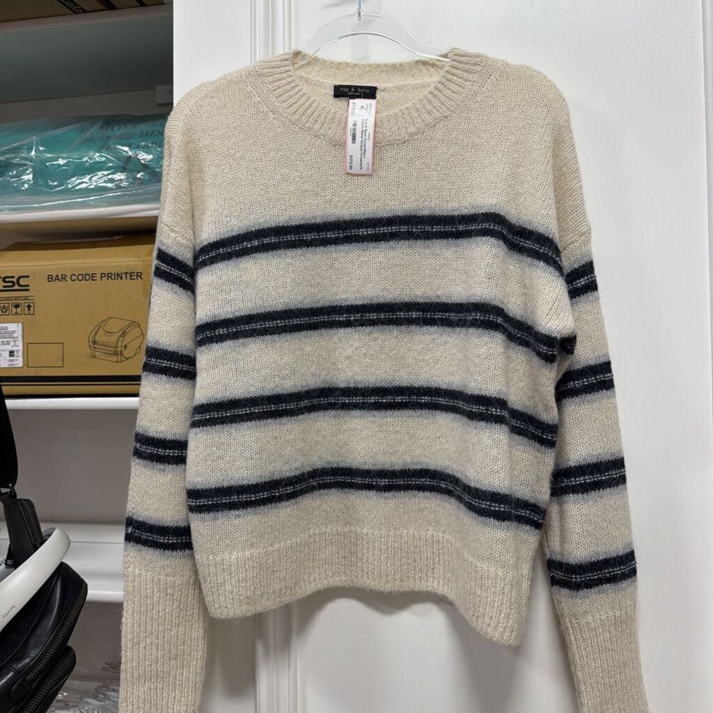 Cream/Navy Alpaca Blend Striped Crewneck