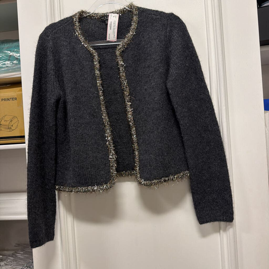 Grey Wool Blend Metallic-Trim Sweater
