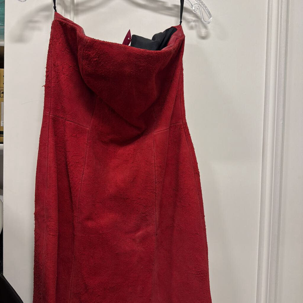 Red Suede Strapless Midi Dress (R.3500, as is)