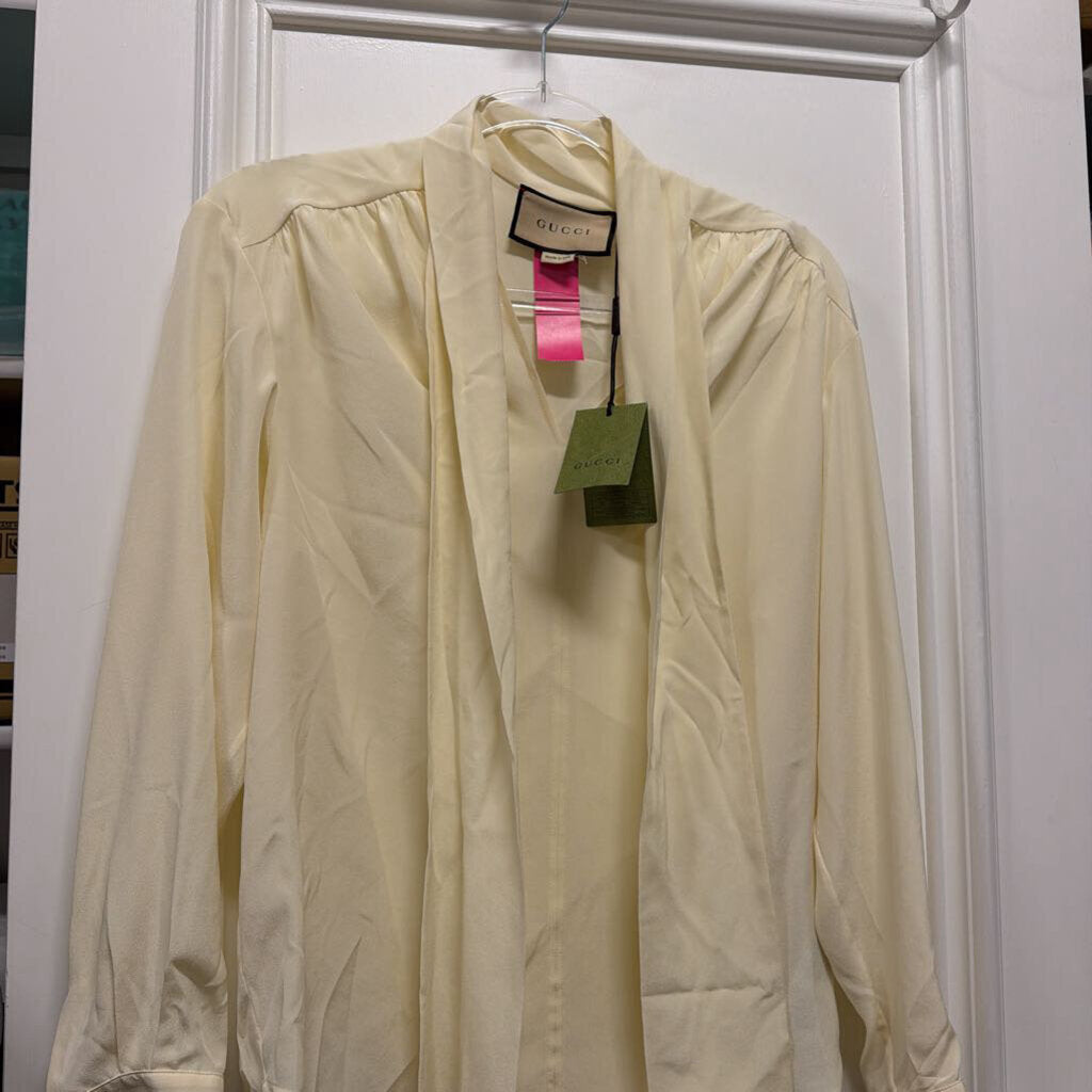 Cream Silk Tie Neck Blouse (NWT)