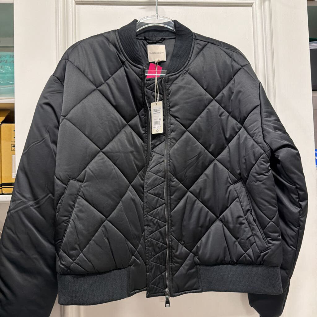 Black Poly Quilted Bomber Jacket (NWT)
