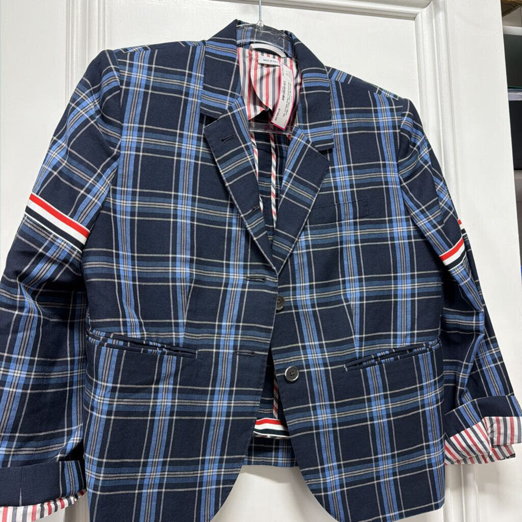 Navy Blue Wool/Linen Plaid Blazer