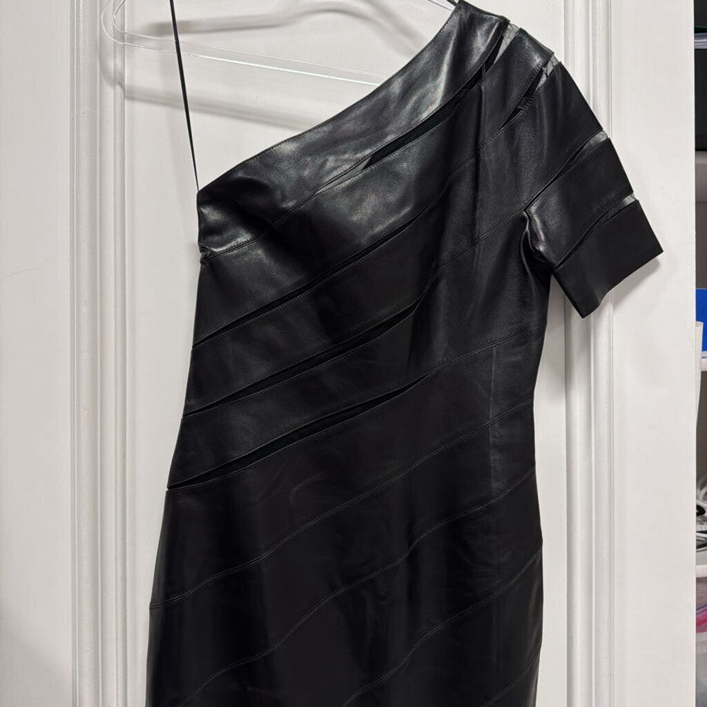 Black Lambskin One Shoulder Dress (WT)