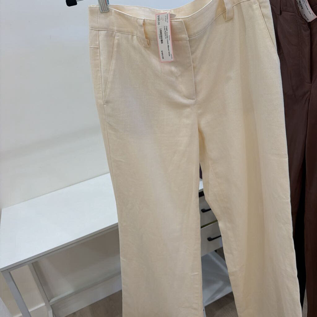Cream Linen Blend Wide Leg Pants