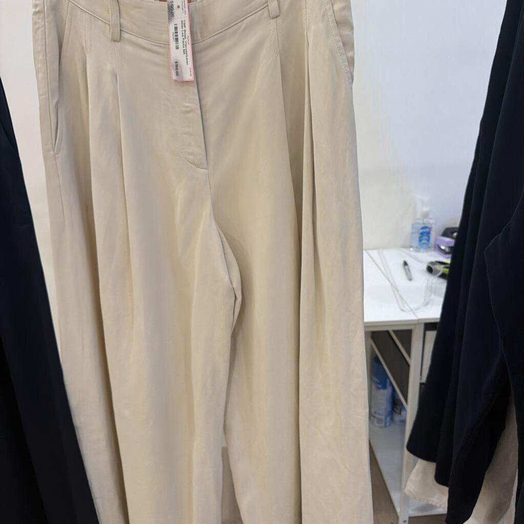 Beige Viscose/Linen Wide Leg Pants
