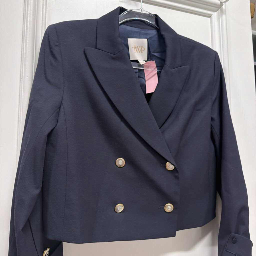 Navy Blue Wool Cropped Blazer