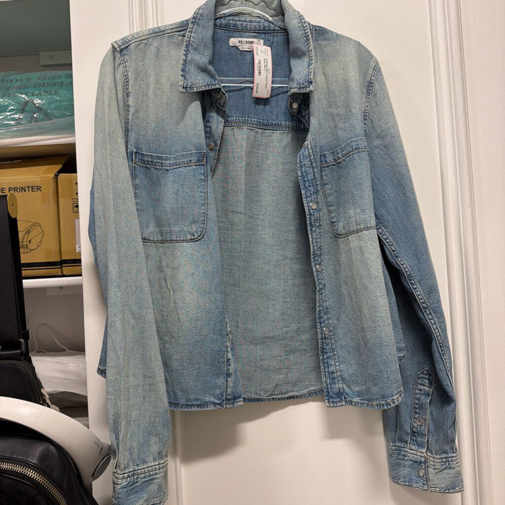 Blue Cotton Pearl Snap Shirt