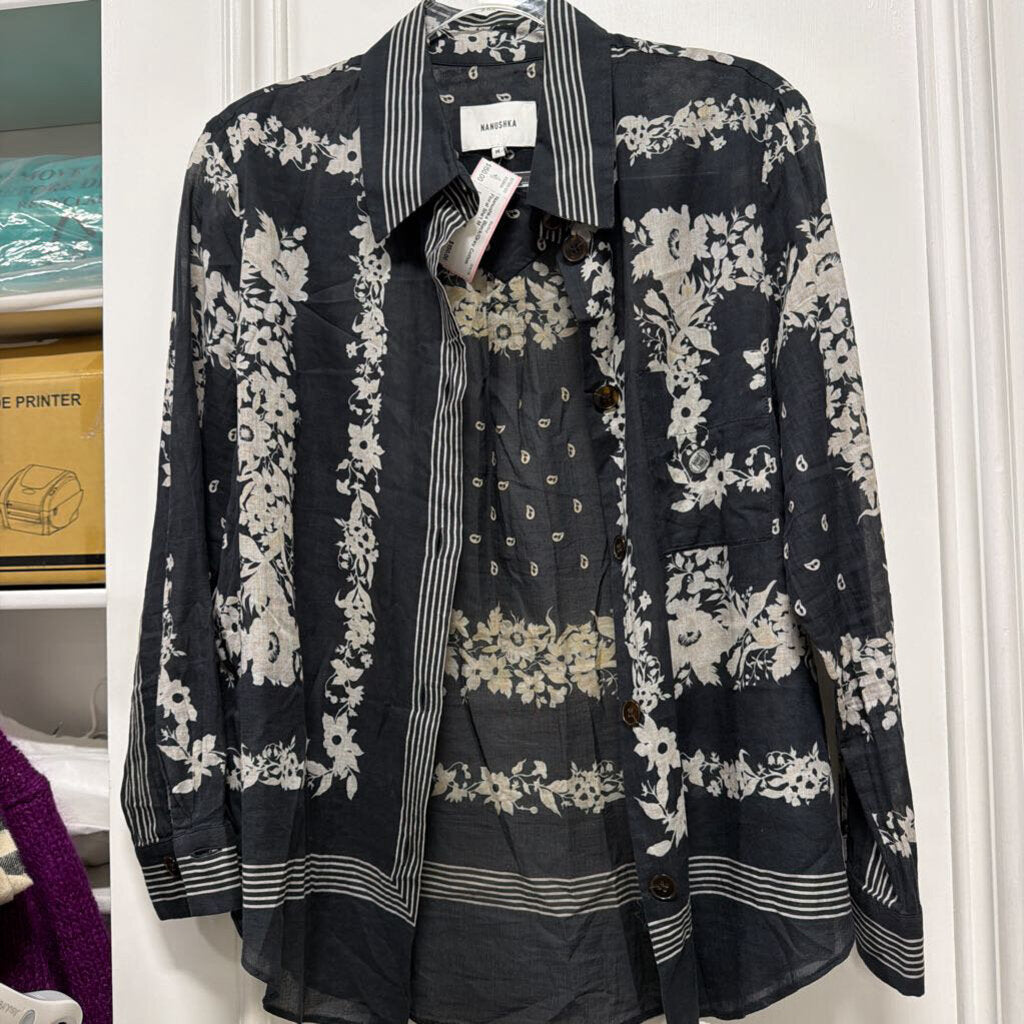 Black/Grey Cotton Floral Shirt