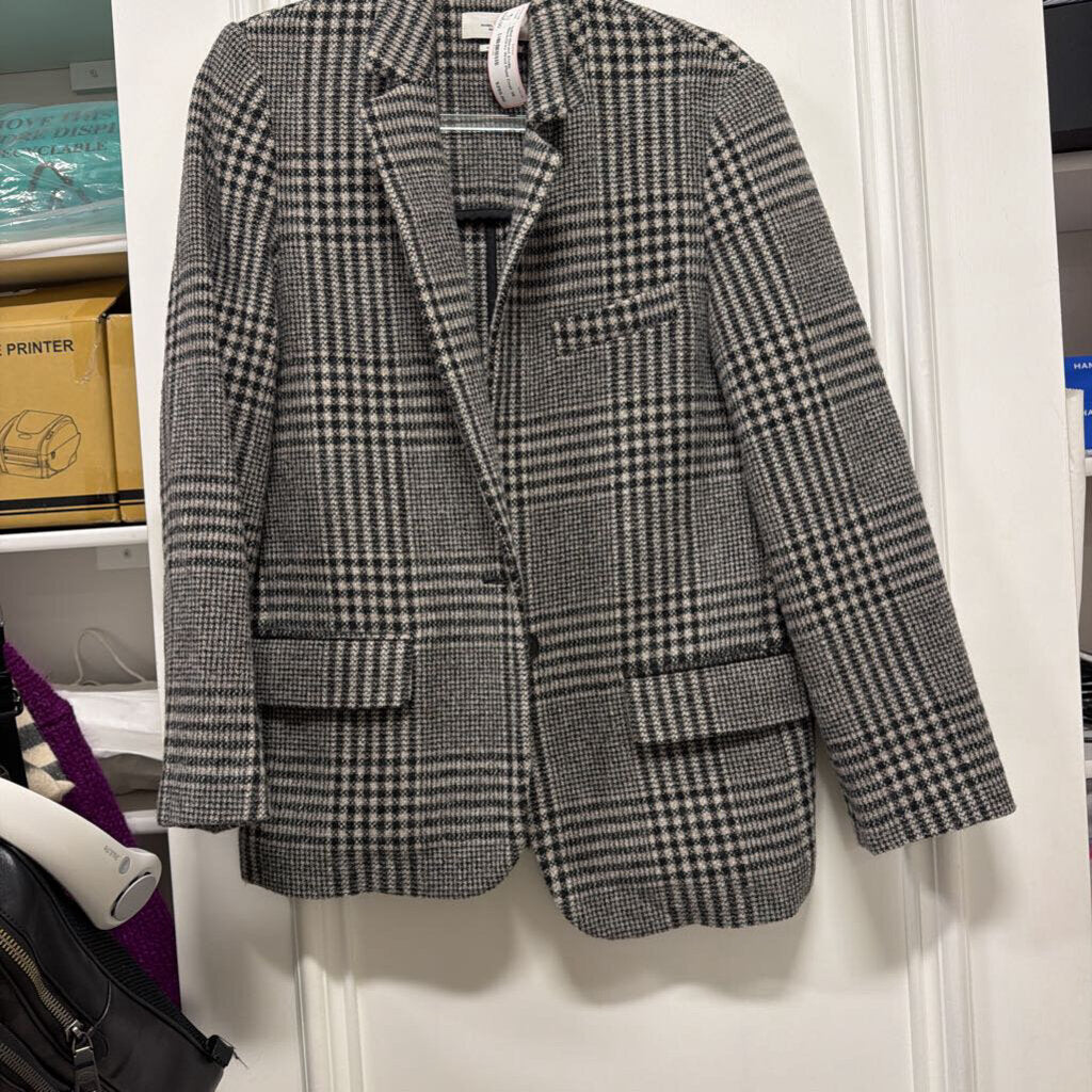 Black/Grey Wool Plaid Coat