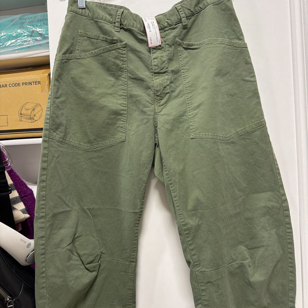 Green Cotton Barrel Leg Pants