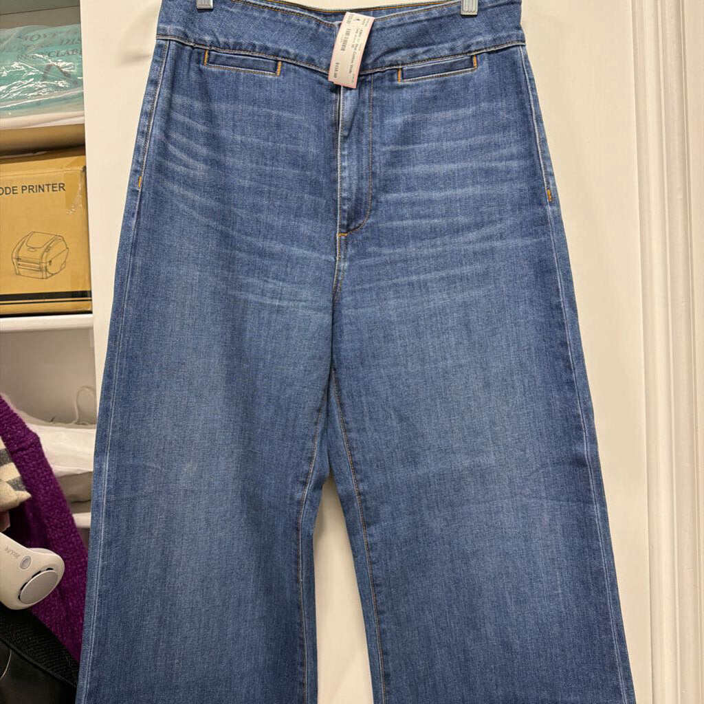 Blue Cotton Wide Leg Jeans