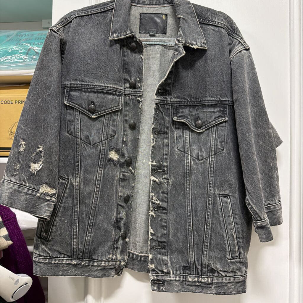 Washed Black Cotton Distressed Jacket