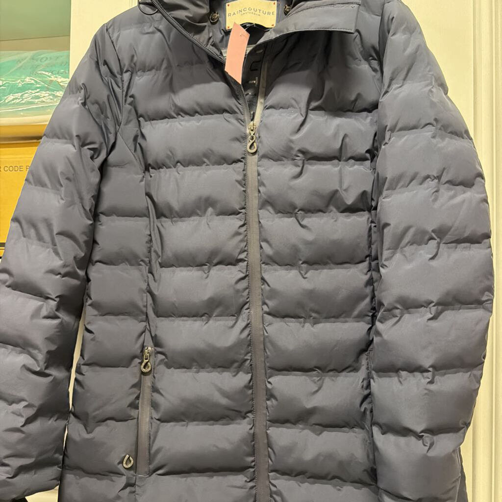 Navy Blue Poly Long Puffer Coat