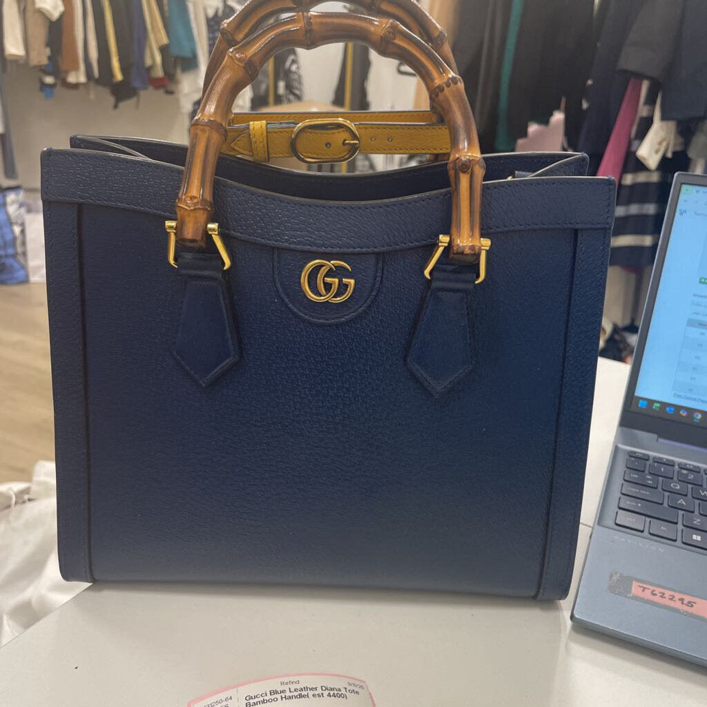 Blue Leather Diana Tote Bamboo Handle( est 4400)