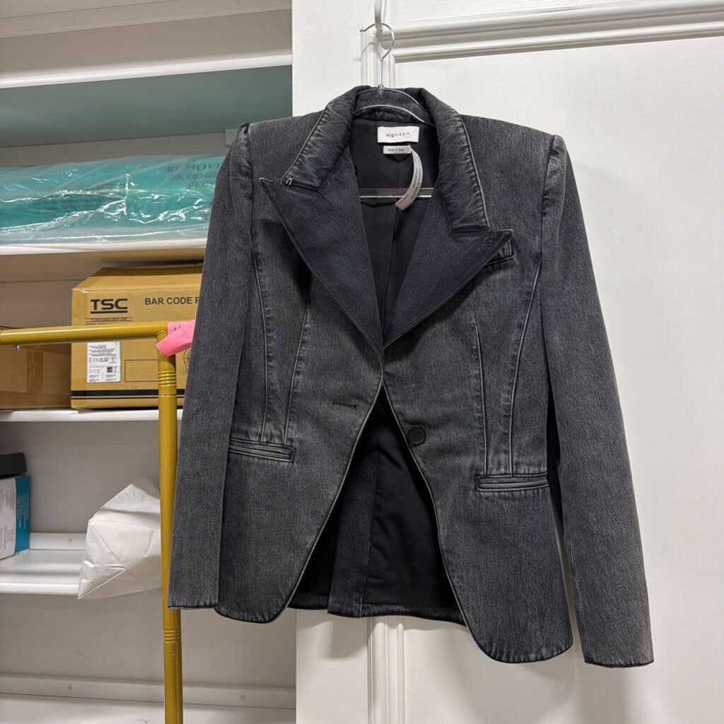 Washed Black Cotton Denim Blazer